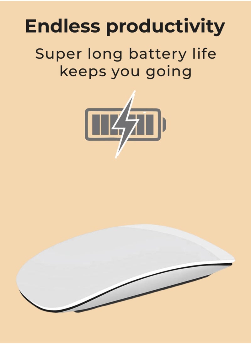 glassology - Magic Rechargeable Wireless Touch Scroll Optical Mouse Strong Bluetooth 5.1 Connection 1200 DPI Precision Sensor Ambidextrous Design for iPad iMac Desktop & Laptop in Elegant - Image 1