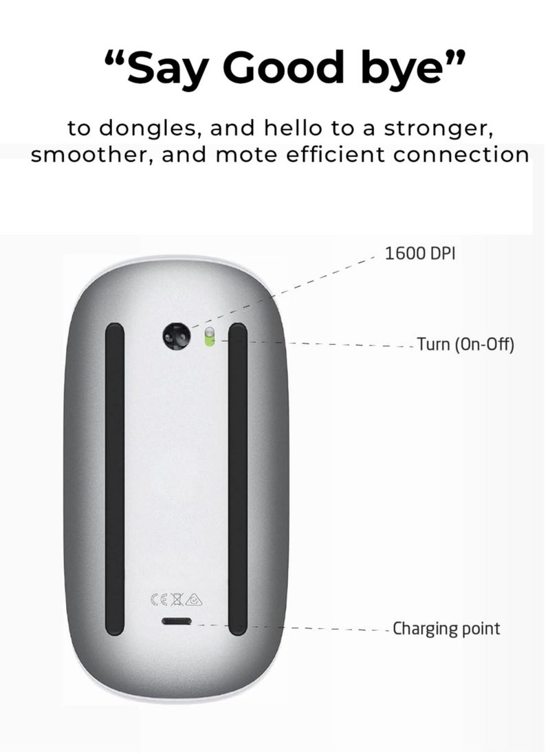 glassology - Magic Rechargeable Wireless Touch Scroll Optical Mouse Strong Bluetooth 5.1 Connection 1200 DPI Precision Sensor Ambidextrous Design for iPad iMac Desktop & Laptop in Elegant - Image 1