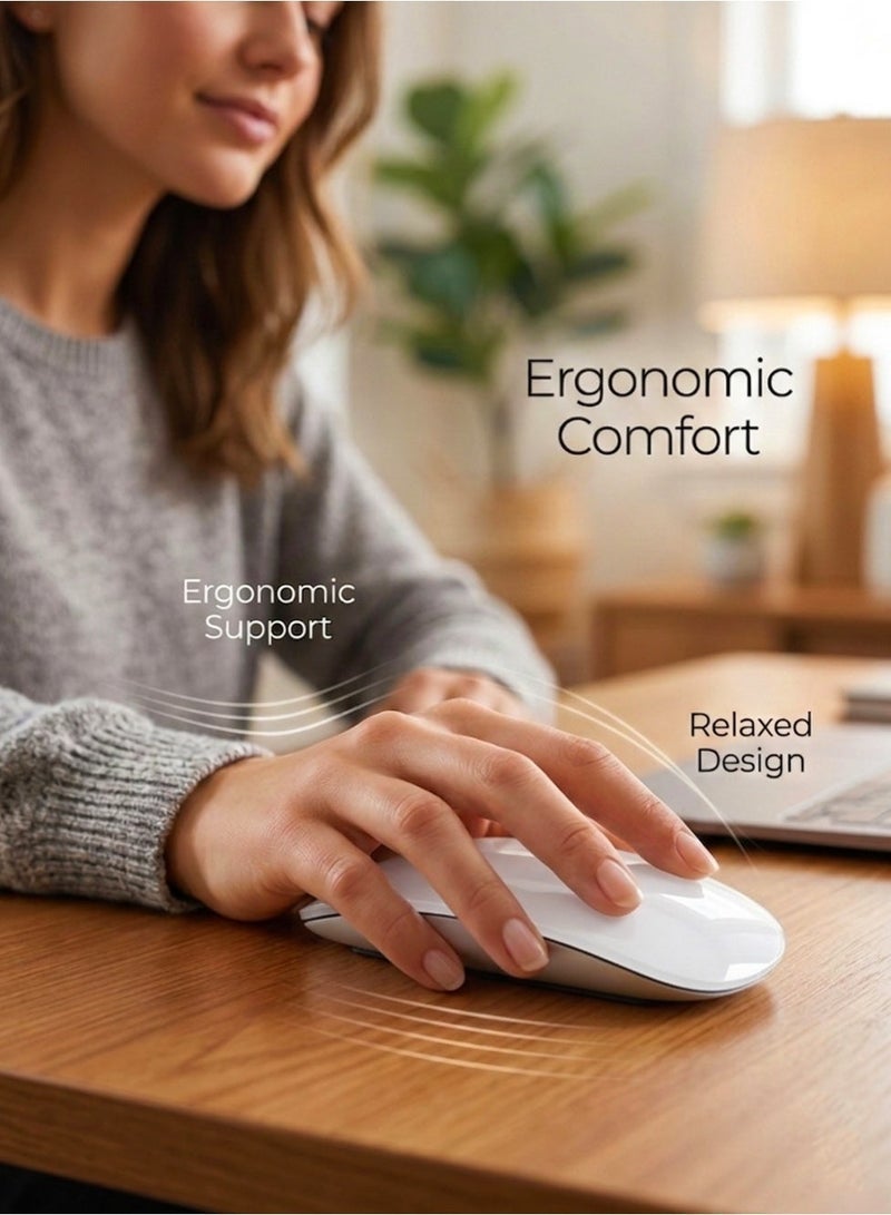 glassology Magic Rechargeable Wireless Touch Scroll Optical Mouse Strong Bluetooth 5.1 Connection 1200 DPI Precision Sensor Ambidextrous Design for iPad iMac Desktop & Laptop in Elegant White - Image 2