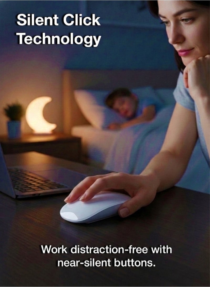 glassology Magic Rechargeable Wireless Touch Scroll Optical Mouse Strong Bluetooth 5.1 Connection 1200 DPI Precision Sensor Ambidextrous Design for iPad iMac Desktop & Laptop in Elegant White - Image 4