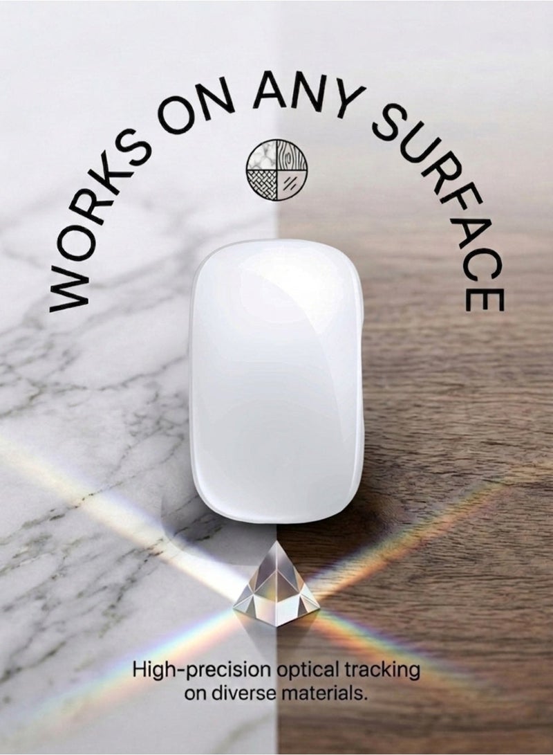 glassology Magic Rechargeable Wireless Touch Scroll Optical Mouse Strong Bluetooth 5.1 Connection 1200 DPI Precision Sensor Ambidextrous Design for iPad iMac Desktop & Laptop in Elegant White - Image 3