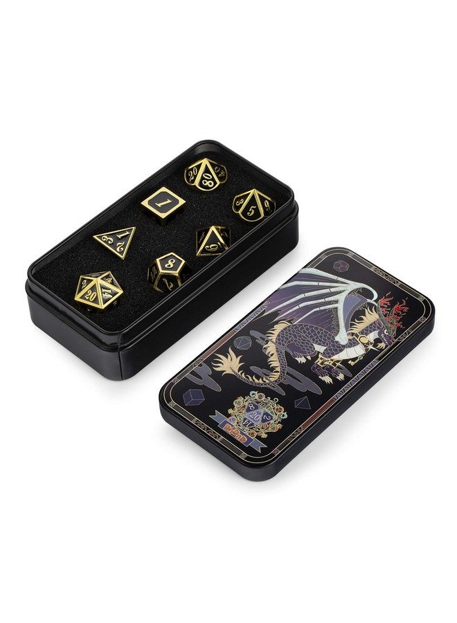 DNDND Metal Dice Set DND, 7 die Metal Polyhedral Dice Set with Metal Box Black Color and Gold Number for Role Playing Game Dungeons and Dragons D&D Pathfinder Shadowrun and Math Teaching - Image 2