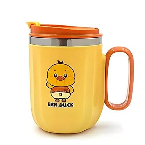 ARTLABEL 304 Stainless Steel Tea,Coffee, Milk Mug with Handle and Lid for Kids & Adults-Birthday Return Gifts for Kids–400 ML (Yellow) - Image 1
