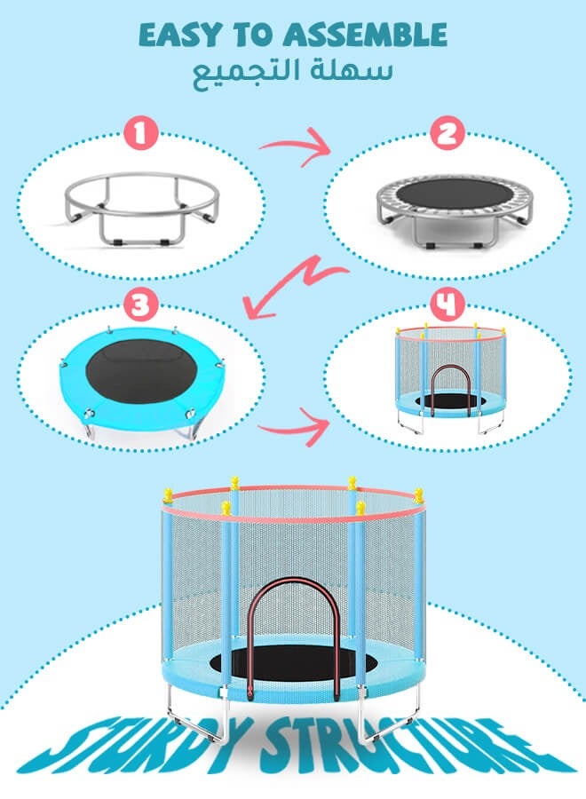 Aurlar Kids Trampoline with Safety Net, Foam Padded Poles, 140x140x120cm, for Boys and Girls Ages 1–8, Indoor or Outdoor Use, Fun Fitness Toy - Image 5
