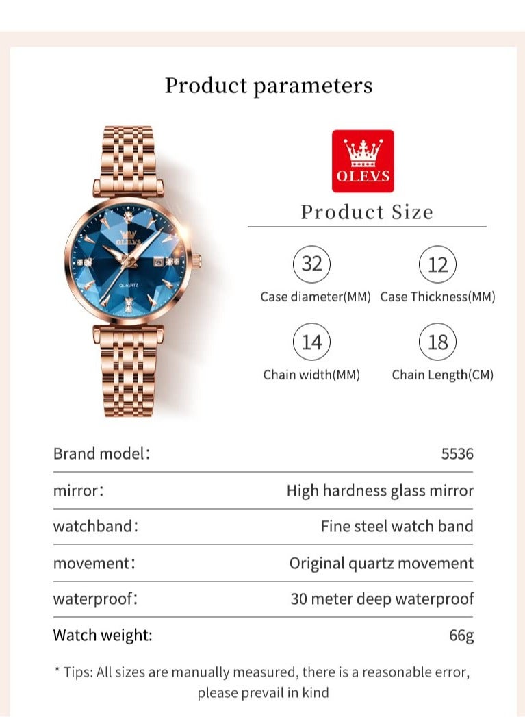 أوليفز ساعات نسائية كوارتز ستانلس ستيل مقاومة للماء ساعة انالوج 5536 - Image 5