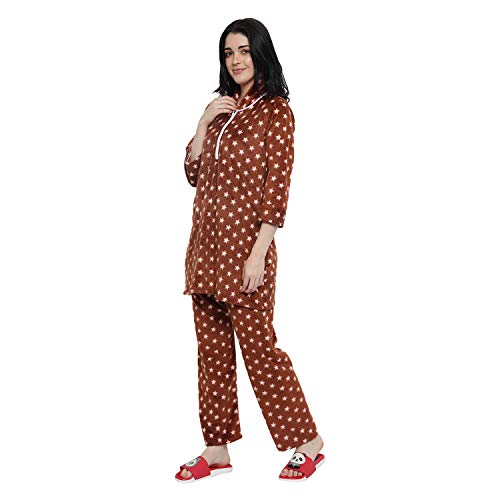 CIERGE Women's Wool Starred Night Suit Pajama Set (Woolen Star Pattern_Brown_Free Size) - Image 3