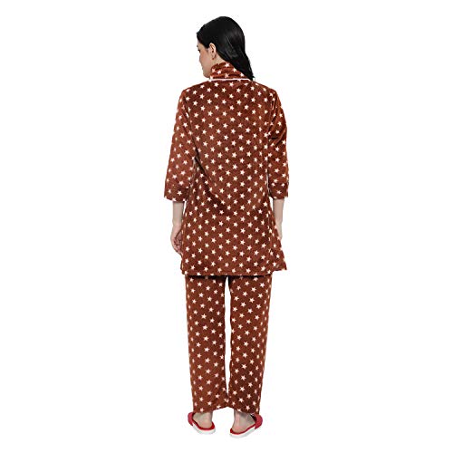 CIERGE Women's Wool Starred Night Suit Pajama Set (Woolen Star Pattern_Brown_Free Size) - Image 5