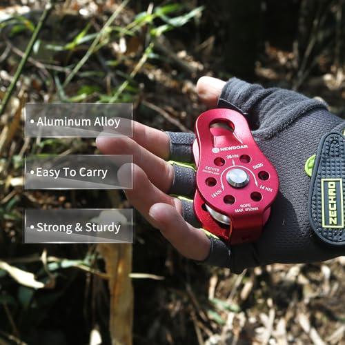 NewDoar Fixed Plate Micro Pulley,28KN CE Certified General Purpose Small Aluminum Rope Pulleys for Climbing/Aloft Work/Rappelling/Rescue Etc(28KN Red 2pcs) - Image 3