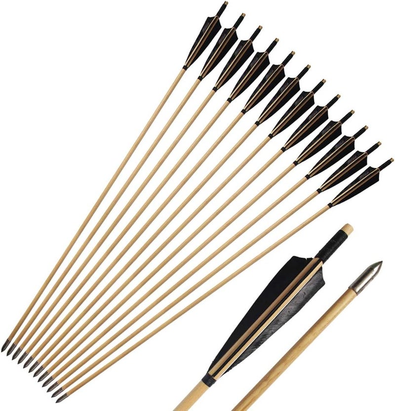 e5e10 Wooden Arrows Archery Handmade Arrows 33inch Shaft with Turkey Feather Fletching for Recurve Bow Longbow Hunting Practice 12PACK - Image 1