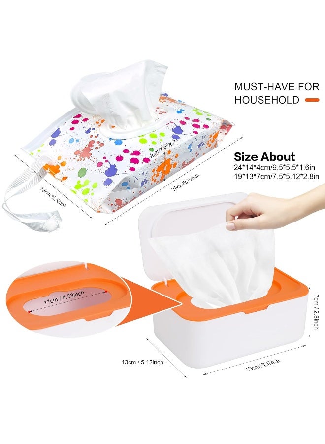 KALYLOC 8Pcs Baby Wipes Dispenser, Reusable Baby Wipe Holder Box and Portable Wet Wipes Pouch, Refillable Wipes Pouch Case Container with Lid for Bathroom Baby Nursery Kitchen Office Travel (Grey+Orange) - Image 2