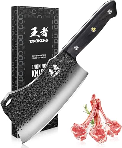 ENOKING 7.1″ Butcher Knife & Chef’s Knives – Hand Forged High Carbon Stainless Steel, Full Tang for Kitchen & Outdoor Meat Cutting - Image 1
