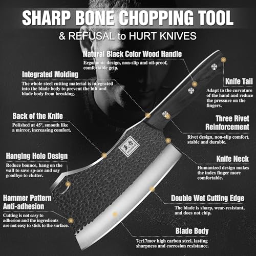 ENOKING 7.1″ Butcher Knife & Chef’s Knives – Hand Forged High Carbon Stainless Steel, Full Tang for Kitchen & Outdoor Meat Cutting - Image 4