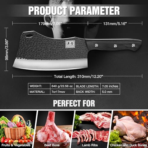 ENOKING 7.1″ Butcher Knife & Chef’s Knives – Hand Forged High Carbon Stainless Steel, Full Tang for Kitchen & Outdoor Meat Cutting - Image 3