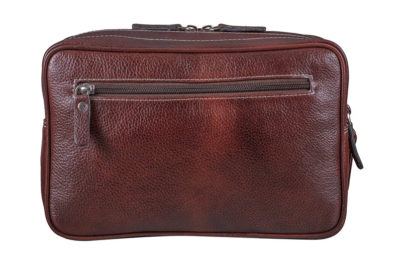 BRAND LEATHER Genuine Leather Toiletry Bag Cash Pouch/Money Carrying Pouch/Handbags/Multipurpose Travel Pouch (BROWN) - Image 2