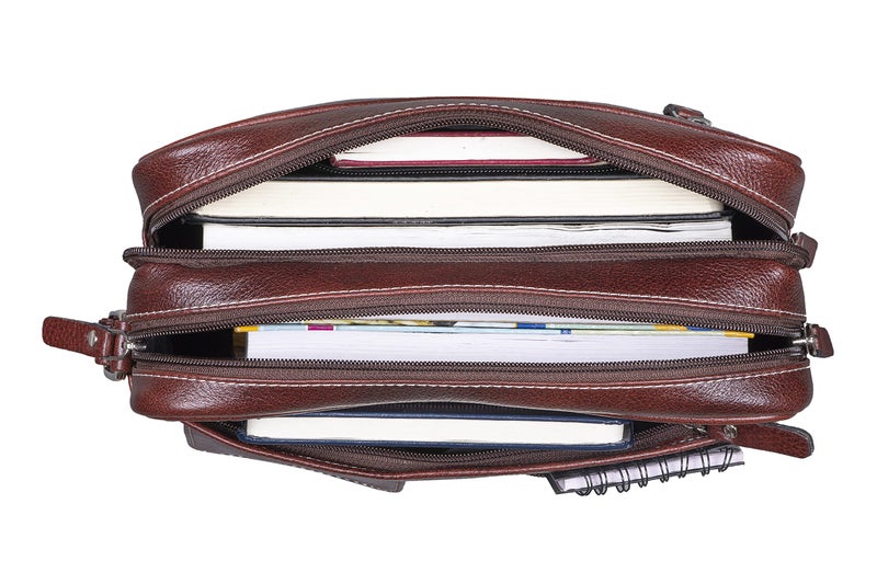 BRAND LEATHER Genuine Leather Toiletry Bag Cash Pouch/Money Carrying Pouch/Handbags/Multipurpose Travel Pouch (BROWN) - Image 5