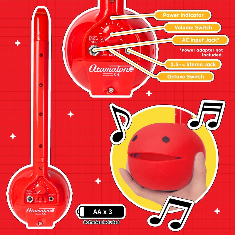 Otamatone أوتاماتون ديلوكس آلة موسيقية إلكترونية للبالغين، سينثسايزر محمول، موسيقى كهربائية رقمية من اليابان بواسطة كيوب/مايووا دينكي، هدايا رائعة، أحمر [دليل باللغة الإنجليزية] - Image 4