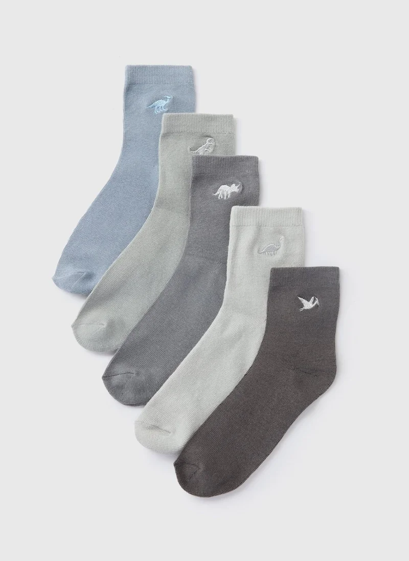 Matalan 5 Pack Boys Dino Embroidered Socks
