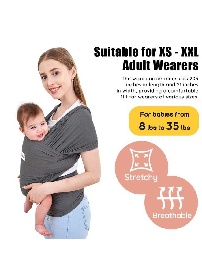 Acrabros Baby Wrap Carrier,Hands Free Baby Carrier,Lightweight,Breathable,Softness,Perfect for Newborn Infants and Babies Shower Gift,Heather Grey - Image 2