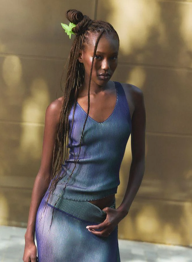 Desigual Blue Long iridescent knit skirt for Women | Best Price UAE