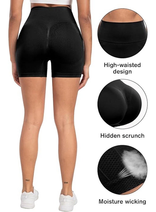 MXN High Waist Butt Lifting Yoga Shorts, Workout Butt Lifting Shorts Women, High Waist Tummy Control Seamless Yoga Gym Cycling Active Shorts(black) - Image 4