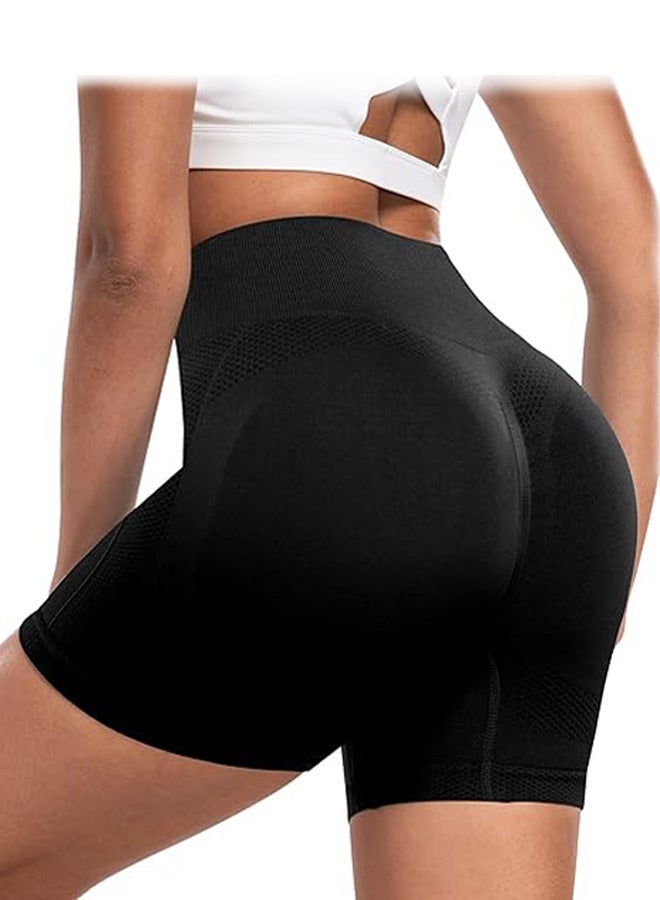 MXN High Waist Butt Lifting Yoga Shorts, Workout Butt Lifting Shorts Women, High Waist Tummy Control Seamless Yoga Gym Cycling Active Shorts(black) - Image 1