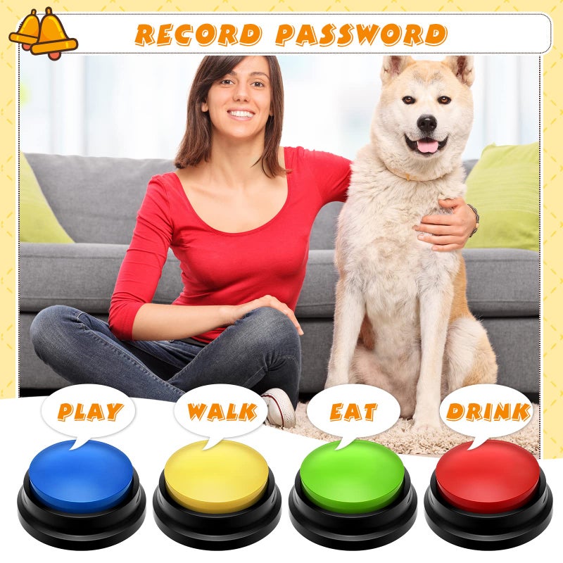 Weewooday Voice Recording Button for Communication - Recordable Talking Buttons Set for Dog Cats Pet Training - 30 Second Record and Playback Buzzer 4 Packs (Classic Color) - Image 4