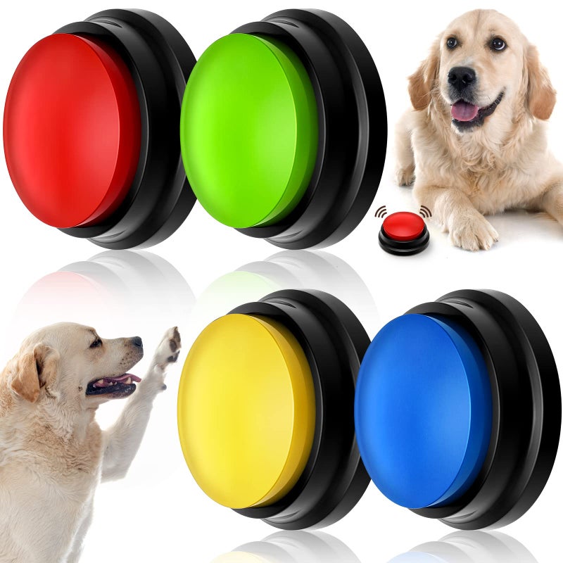 Weewooday Voice Recording Button for Communication - Recordable Talking Buttons Set for Dog Cats Pet Training - 30 Second Record and Playback Buzzer 4 Packs (Classic Color) - Image 1