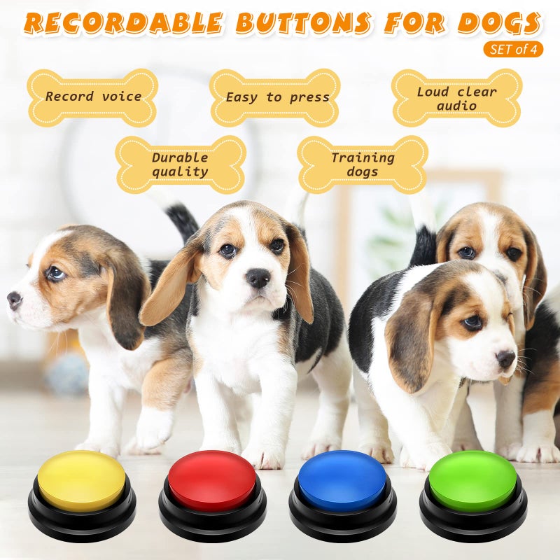 Weewooday Voice Recording Button for Communication - Recordable Talking Buttons Set for Dog Cats Pet Training - 30 Second Record and Playback Buzzer 4 Packs (Classic Color) - Image 5