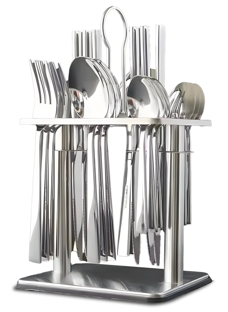 NextWave - Cutlery Set 24 Pieces Tableware Set with Holding Stand Flatware Set with Knife Fork Spoon طقم أدوات طعام Perfect For Home Hotel Restaurant & More - Image 1