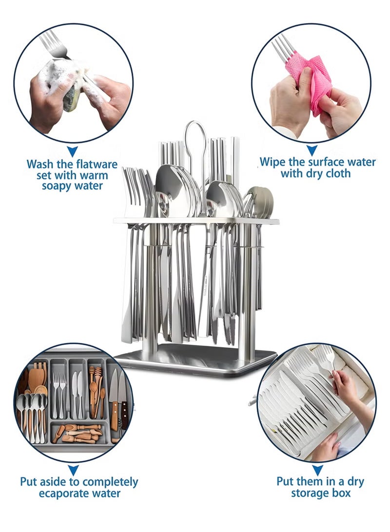 NextWave Cutlery Set 24 Pieces Tableware Set with Holding Stand Flatware Set with Knife Fork Spoon - Perfect For Home Hotel Restaurant & More - Image 5