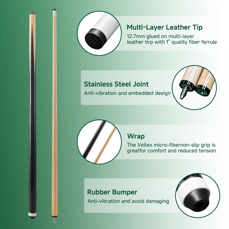 HMQQ Pool Cue Stick/Billairds cue Stick Pool Stick 58" Set of 2/Set of 4 /Set of 4 20OZ, 48" Set of 2/ Set of 4, with Different Weight/Size/Quantity (48" Set of 2) - Image 3