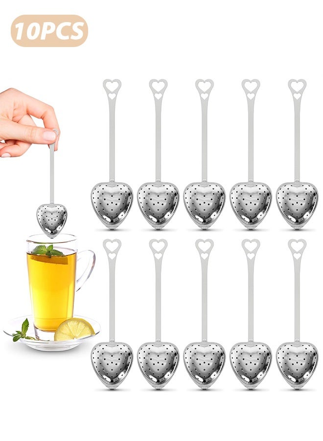 Quantum 10 PCS Filters, Stainless Steel Heart Shaped Tea Infuser Spoons, Long Grip Heart Tea Filters for Lose Tea Leaf Tea Steeper - Image 1
