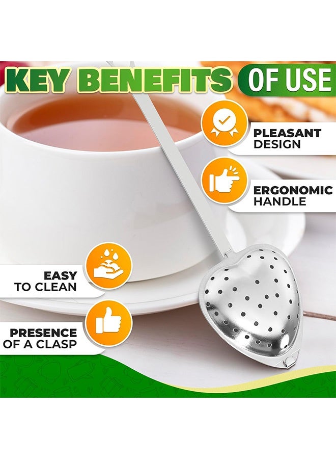 Quantum 10 PCS Filters, Stainless Steel Heart Shaped Tea Infuser Spoons, Long Grip Heart Tea Filters for Lose Tea Leaf Tea Steeper - Image 4