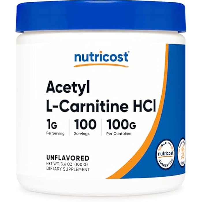 Nutricost Acetyl L-Carnitine HCI (ALCAR) 100 Grams per Container - 1G Per Serving - Non-GMO, Gluten Free, Unflavored - Image 1