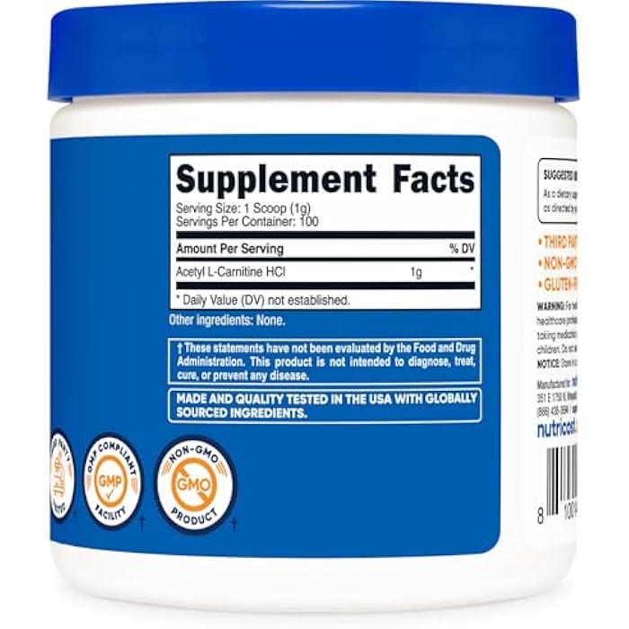 Nutricost Acetyl L-Carnitine HCI (ALCAR) 100 Grams per Container - 1G Per Serving - Non-GMO, Gluten Free, Unflavored - Image 5