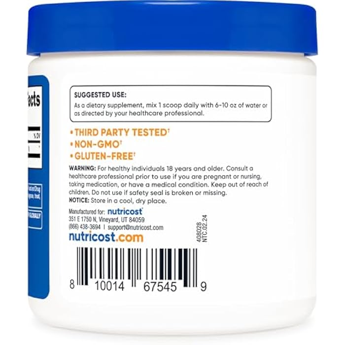 Nutricost Acetyl L-Carnitine HCI (ALCAR) 100 Grams per Container - 1G Per Serving - Non-GMO, Gluten Free, Unflavored - Image 4