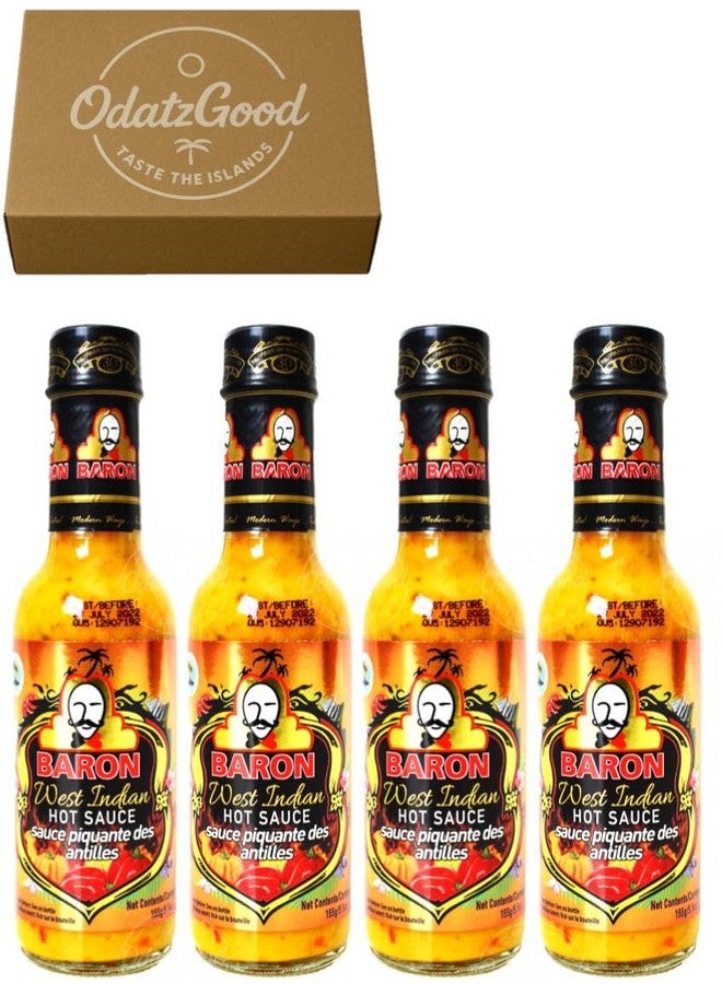 Baron West Indian Hot Sauce 5.5oz Pack of 4 Sealed w/ODatzGood Keychain Bottle Opener (5oz Pack of 4) - Image 1
