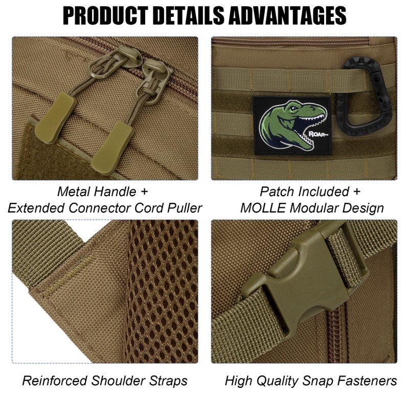 SunForMorning Kids Tactical Backpack Army Molle Bookbag Military Boys Backpack for School, Outdoor, Camping (Includes 2 Patches +1 Carabiner), Brown - Image 5