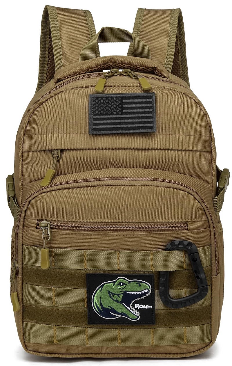SunForMorning Kids Tactical Backpack Army Molle Bookbag Military Boys Backpack for School, Outdoor, Camping (Includes 2 Patches +1 Carabiner), Brown - Image 1