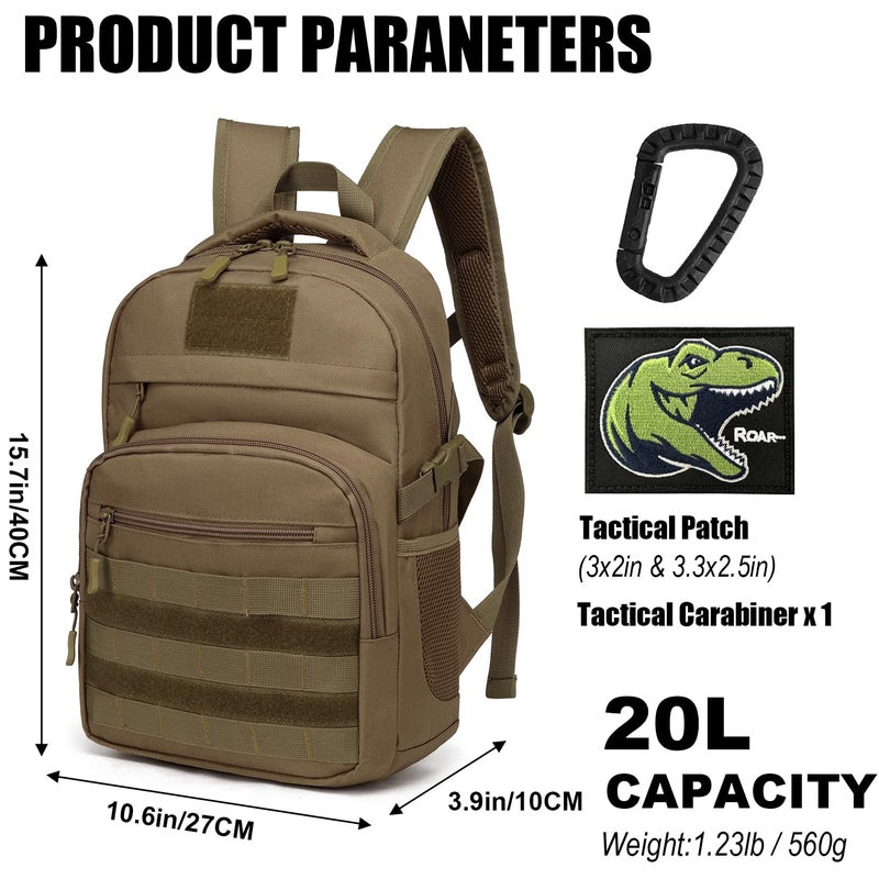 SunForMorning Kids Tactical Backpack Army Molle Bookbag Military Boys Backpack for School, Outdoor, Camping (Includes 2 Patches +1 Carabiner), Brown - Image 2