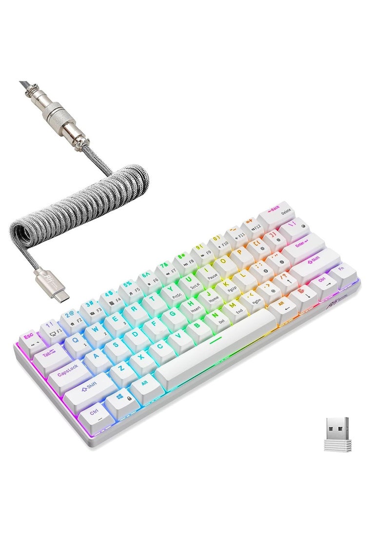 Royal Kludge Rk 61 2.4Ghz Wireless/Bluetooth/Wired 60% Mechanical Keyboard, 61 Keys Rgb Hot Swappable Brown Switch White Gaming Keyboard With Software For Win/Mac