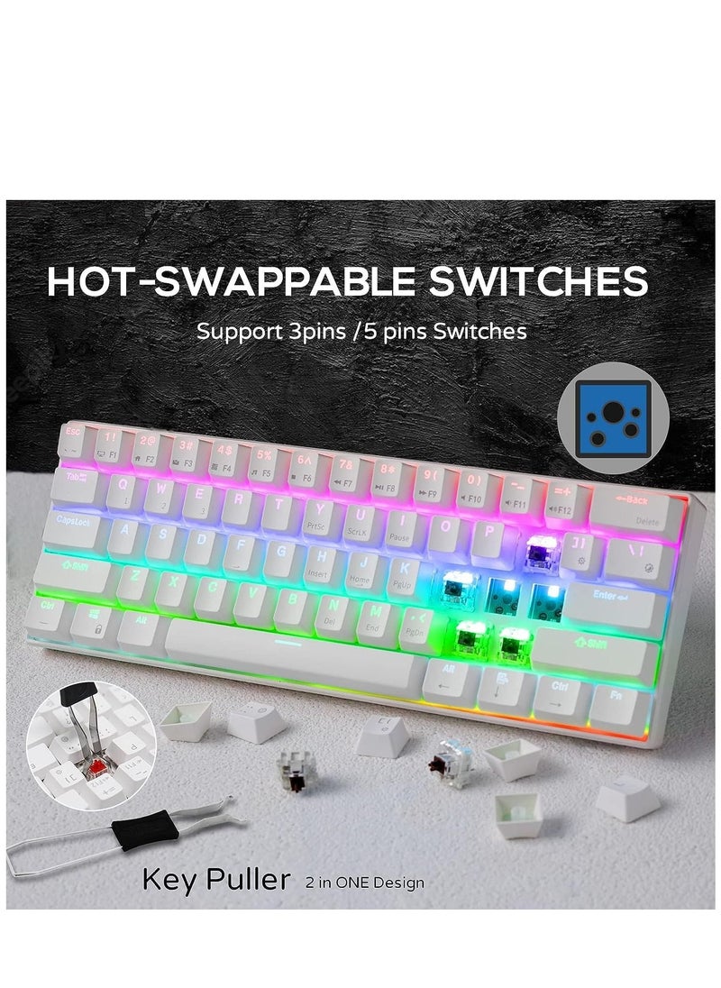 Royal Kludge Rk 61 2.4Ghz Wireless/Bluetooth/Wired 60% Mechanical Keyboard, 61 Keys Rgb Hot Swappable Brown Switch White Gaming Keyboard With Software For Win/Mac