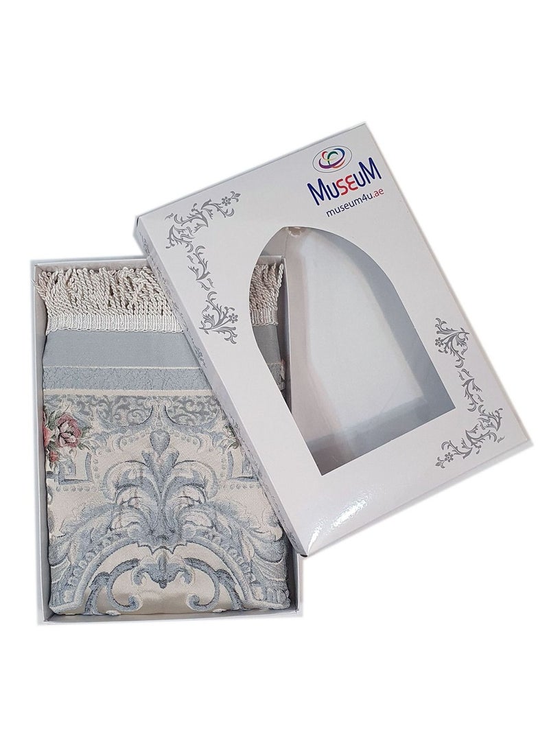 Museum Museum Prayer Mat With Gift Box.Floral Design prayer Rug - SANA (BLUE)  - Image 2