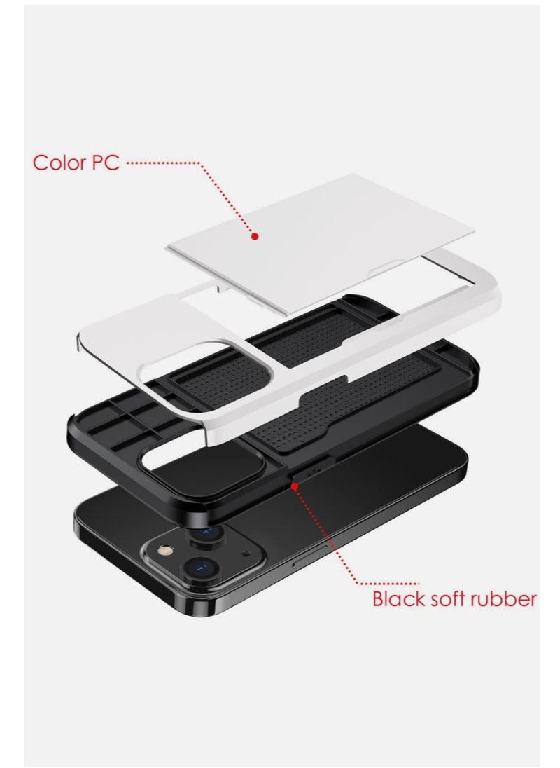 GULFLINK iPhone 15 Case with Card Holder Heavy Duty Protective Dual Layer Shockproof Hidden Card Slot Wallet Case White  - Image 4