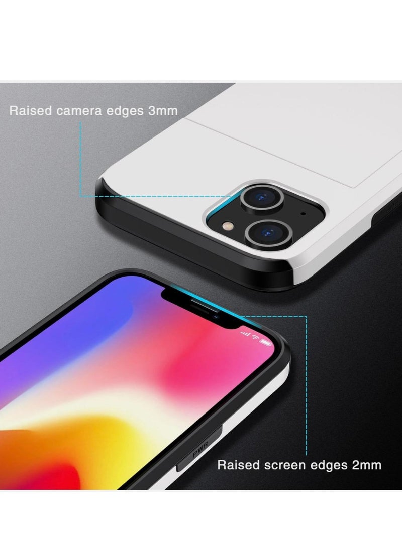 GULFLINK iPhone 15 Case with Card Holder Heavy Duty Protective Dual Layer Shockproof Hidden Card Slot Wallet Case White  - Image 3