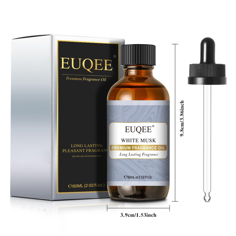 EUQEE White Musk Fragrance Oils for Home Aromatherapy, Premium Fragrance Oil with Glass Dropper for Diffusers, Candle & Soap Making, Bath Bombs (2.02 Fl oz/60 ml) - Image 3