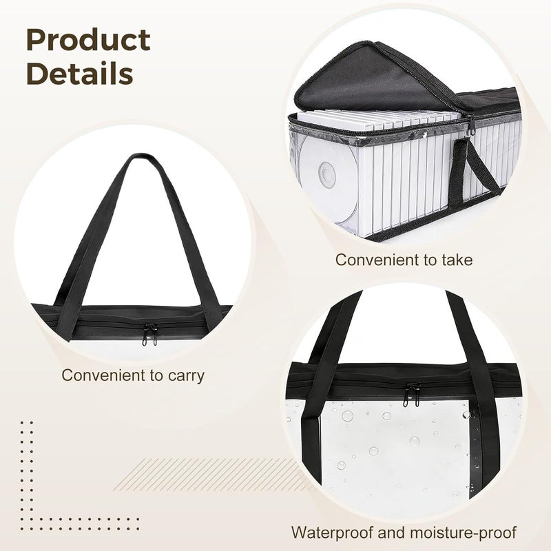 Dvd Organizer: 6 Cd Storage Bags, 240 Dvd Capacity, Clear Window, Portable With Handles - Image 2