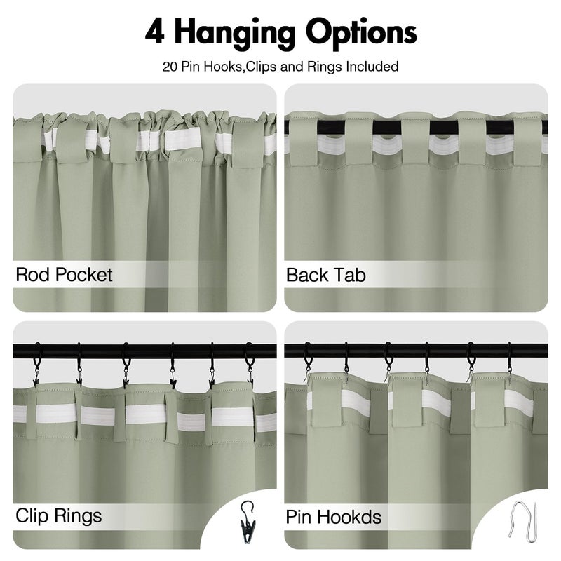 ANRODUO Rod Pocket and Back Tab Pleated Blackout Curtains with Hooks, Rings, Sage Green Curtains 84 Inches Long 2 Panels, Thermal Insulated Room Darkening Living Room Bedroom Curtain, 42x84 Inches - Image 3