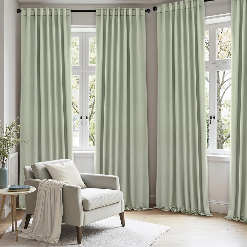 ANRODUO Rod Pocket and Back Tab Pleated Blackout Curtains with Hooks, Rings, Sage Green Curtains 84 Inches Long 2 Panels, Thermal Insulated Room Darkening Living Room Bedroom Curtain, 42x84 Inches - Image 2
