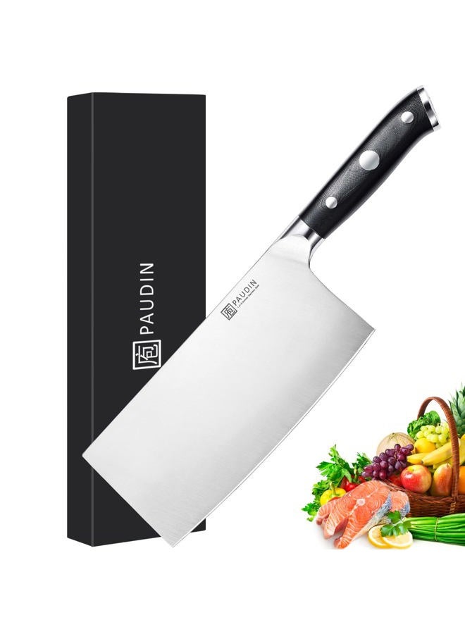 PAUDIN Cleaver Knife 7 inch Meat Cleaver, High Carbon German Steel Heavy Duty Chinese Chef Knife with G10 Handle, Full Tang Butcher Knife - Image 1